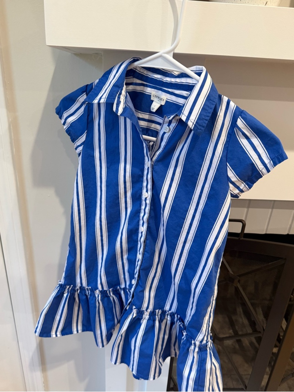 Crew Cuts (J Crew Kids) Blue & White Striped Ruffle Hem Girls' Shirt Dress